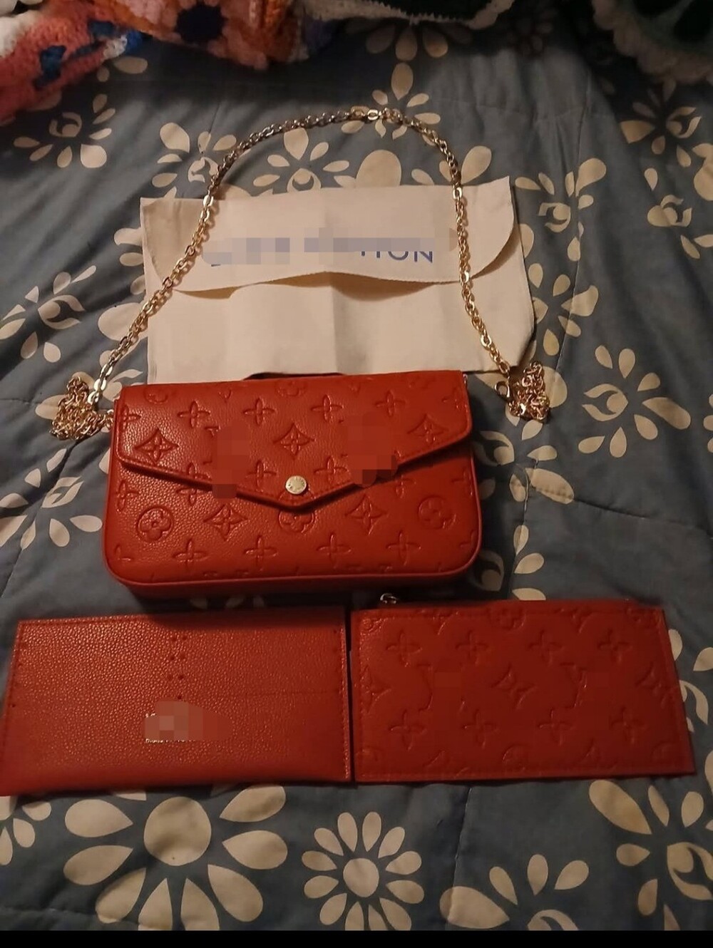 Designer-Style Red Leather Chain Shoulder Bag and Wallet Set